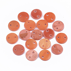 Coral Spray Paint Freshwater Shell Links connectors, Flat Round, Coral, 10x2mm, Hole: 1.4mm