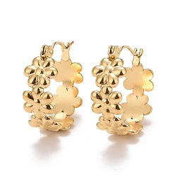 Золотой Ионное покрытие (ip) цветок 304 серьги-кольца из нержавеющей стали для женщин, золотые, 20x20x8.2 мм, штифты : 0.6 мм