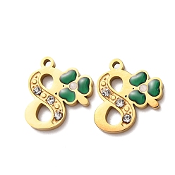 Number 304 подвески из нержавеющей стали с эмалью и стразами, число 0~9 прелести, ионное покрытие (ip), долговечный, реальный 18 k позолоченный, 8, 13x11.5x2 мм, отверстие : 1.2 мм