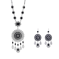 Реактивный Самолет Ожерелья с подвесками в виде цветочных кисточек из сплава со стразами и комплекты серег-колец, античное серебро, струя, 520 мм и 115x35 мм