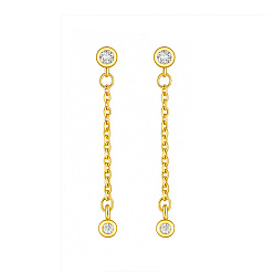 Golden Brass Pave Cubic Zirconia Stud Dangle Earrings for Women, Round, Golden, 37mm