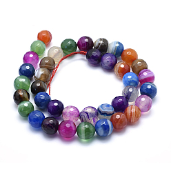 Mixed Color Natural Agate Beads, Dyed, Faceted Round, Mixed Color, 8mm, Hole: 1mm, about 48pcs/strand, 14.1 inch(36cm)