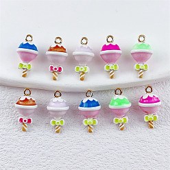 (52) Непрозрачная лаванда Подвески из эмали и сплава, золотые, леденец, разноцветные, 19.5x10 мм, отверстие : 1.6 мм