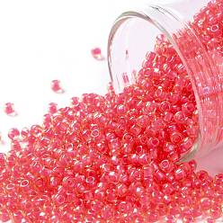 (979) Luminous Light Topaz/Neon Pink Lined Toho runde Rocailles, japanische Rocailles, (979) Leuchttopas / Neonrosa ausgekleidet, 11/0, 2.2 mm, Bohrung: 0.8 mm, über 1110pcs / Flasche, 10 g / Flasche