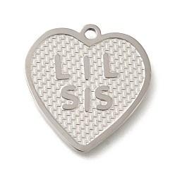Нержавеющая Сталь Цвет Антикоррозийные 304 подвески из нержавеющей стали, сердце со словом очарование, цвет нержавеющей стали, 21.5x20.5x1.5 мм, отверстие : 1.8 мм