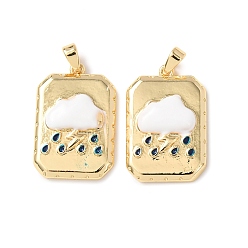 Настоящее золото 18K Латунные подвески, прямоугольник с подвесками в виде облаков, с эмалью, реальный 18 k позолоченный, 24x16.5x4.5 мм, отверстие : 3x4 мм