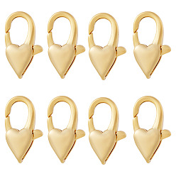 Настоящее золото 18K 8 шт. латунные застежки-карабин в форме сердца, для изготовления ювелирных изделий, реальный 18 k позолоченный, 8 шт. латунные застежки-карабин в форме сердца, для изготовления ювелирных изделий