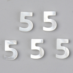 Number Natural White Shell Mother of Pearl Shell Charms, Number, Num.5, 10x7x2mm, Hole: 0.8mm