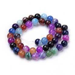 Mixed Color Natural Striped Agate/Banded Agate Beads Strands, Dyed, Round, Mixed Color, 6mm, Hole: 1mm, about 63pcs/strand, 14.96 inch