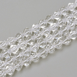 Cristal de cuarzo De perlas de cristal de cuarzo natural hebras, cuentas redondas con corte de estrella, facetados, 7.5~8x6.5~7 mm, agujero: 1.5 mm, sobre 46 unidades / cadena, 15.5 pulgada