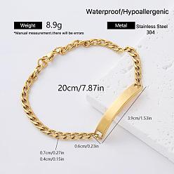 Rectangle European Style 304 Stainless Steel Link Bracelets for Women, Golden, Curved Rectangle, 7.87 inch(20cm)