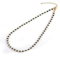 Малахит Красочные ожерелья из натурального белого нефрита и синтетического малахита в форме ронделей для летнего пляжного стиля, золотые, 16.54 дюйм (42 см)