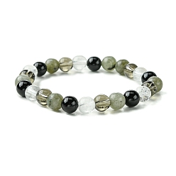 Стрелец Синтетический дымчатый кварц, лабрадорит, кварцевый кристалл и обсидиан, круглые бусины, растягивающиеся браслеты, Стрелец, внутренний диаметр: 2-1/8 дюйм (5.5 см)