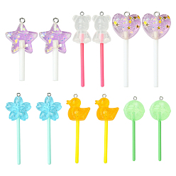 (52) Непрозрачная лаванда 12 шт 6 стили подвески из смолы, имитация леденца на палочке, разнообразные, разноцветные, 44~70.5x17~24.5x7~23 мм, отверстие : 1.8~2 мм, 2 шт / стиль