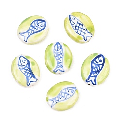 Fish Handmade Porcelain Beads, Hand Painted, Oval, Fish, 19.5~20.5x16.5x5.5mm, Hole: 2mm