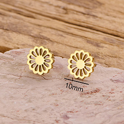 Цветок 304 из нержавеющей стали серьги, золотые, цветок, 10 мм