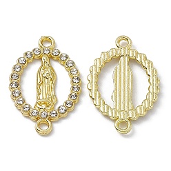 Crystal Religion Alloy Connector Charms, with Rhinestones, Flat Round Links with Virgin Pattern, Light Gold, Crystal, 23x15x2mm, Hole: 1.6mm