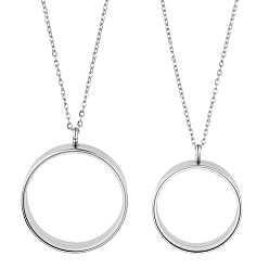 Нержавеющая Сталь Цвет Наборы для изготовления ожерелий своими руками, включая 304 подвески из нержавеющей стали и ожерелья из цепей, плоско-круглые, цвет нержавеющей стали, 46x39x13 мм, отверстие : 5 мм