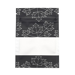 Черный Сумки с замком на молнии с открытым верхом из алюминиевой фольги с кленовым листом, мешки для хранения продуктов, закрывающиеся пакеты, для хранения упаковки, со слезоточивыми насечками, прямоугольные, чёрные, 9.9x7.1x0.15 см, внутренней меры: 6 см, окно: 7x3 см