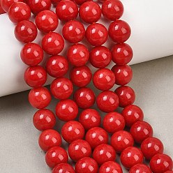 Red Dyed Natural White Jade Beads Strands, Smooth Round, Red, 10~10.2mm, Hole: 1mm, about 38pcs/strand, 14.96''~15.28''(38~38.8cm)