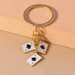 Black Alloy and Enamel Keychains, Poker, Black, 7cm