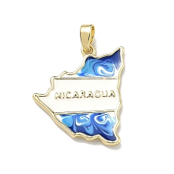 Синий Латунные подвески, чары карты никарагуа, с эмалью, стойки покрытие, долговечный, без кадмия и без свинца, золотые, синие, 24x20x2 мм, отверстие : 2x5 мм