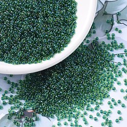 (RR332) Dark Blue Lined Green AB Миюки круглые бусины рокайль, японский бисер, (rr 332) темно-синяя линия, зеленая ab, 11/0, 2x1.3 мм, Отверстие: 0.8 мм, о 1100 шт / бутылка, 10 г / бутылка