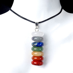 Mixed Stone 7 Chakra Natural Gemstone Pendants, Flat Round Charms, 44x16mm