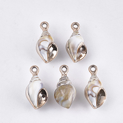Floral White Electroplate Acrylic Pendants, Imitation Gemstone Style, Spiral Shell Shape, Floral White, 32x15x13.5mm, Hole: 3mm