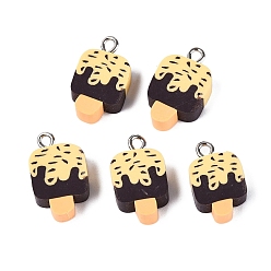 Leichtes Khaki Handmade Fimo Anhänger, Eiscreme Charme, mit Eisenschlaufen, leichtes Khaki, 18~19.5x8.5~10.5x5 mm, Bohrung: 1.8~2 mm