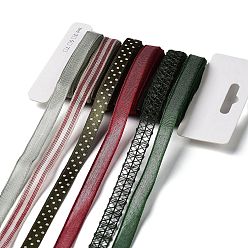 Темно-Зеленый 18 ярдов 6 стилей полиэфирной ленты, для поделок своими руками, бантики для волос и украшение подарка, зеленая цветовая палитра, темно-зеленый, 3/8~1/2 дюйм (10~12 мм), около 3 ярдов / стиль