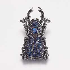 Черный Цвет Металла Латунные микро проложить кубического циркония подвески, насекомые, металлический черный , 30.5x17x6.5 мм, отверстие : 2x2 мм