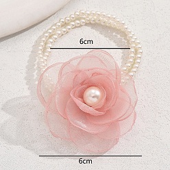 Pink Элегантные эластичные браслеты из пластиковых бусин с имитацией жемчуга, украшения из ткани камелия для женщин, розовые, внутренний диаметр: 2.36 дюйм (6 см)