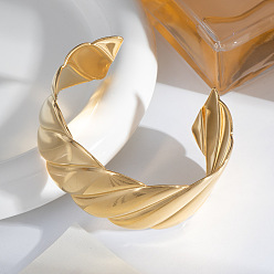 Настоящее золото 18K Элегантные 304 браслеты-манжеты из нержавеющей стали для женщин, спираль, реальный 18 k позолоченный, 7-7/8x1-1/8 дюйм (20x2.92 см), внутренний диаметр: 2-5/8 дюйм (6.8 см)