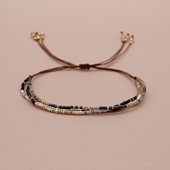 Серый Богемные браслеты из стеклянного бисера, двухслойные, плетеные браслеты из волоконного шнура для женщин, колонка, серые, регулируемый