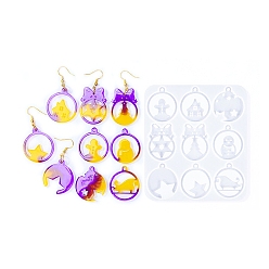 Плоский Круглый DIY силиконовые формы кулон, формы для литья смолы, Новогодняя тема, плоско-круглые, 112x98x4.5 мм, отверстие : 2.5 мм