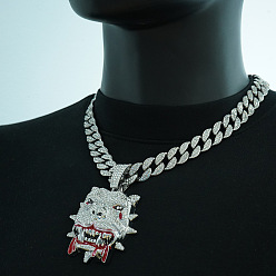 Платина Ожерелья с подвесками из цинкового сплава с красной эмалью и кристаллами горного хрусталя, платина, 17.72 дюйм (45 см)