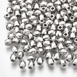 Platinum CCB Plastic Spacer Beads, Faceted, Cuboid, Platinum, 3x3x3mm, Hole: 1mm