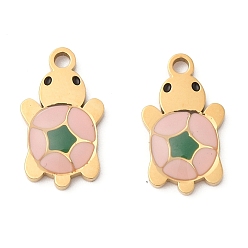 Tortoise 304 нержавеющей стальной эмали подвески, ионное покрытие (ip), реальный 18 k позолоченный, черепаха, 15.5x9x2.5 мм, отверстие : 1.6 мм