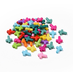 Mixed Color Opaque Acrylic Beads, Cross, Mixed Color, 16x12x4.5mm, about 1230pcs/500g