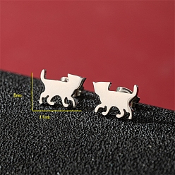 Нержавеющая Сталь Цвет Серьги-гвоздики из нержавеющей стали, не тускнеющие, форма кошки, цвет нержавеющей стали, 8x11 мм