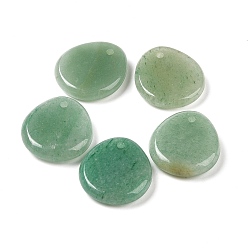Зеленый Авантюрин Естественный зеленый авантюрин подвески, плоские подвески-капли, 28x25x6 мм, отверстие : 2 мм
