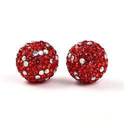 Светло-сиамский Полимерная глина Pave горный хрусталь бисер, дискотечный шар бисер, круглые, Light Siam, 16 мм, отверстие : 1.6~2 мм