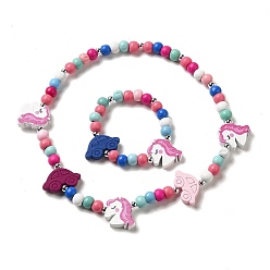 Автомобиль Комплект украшений из клена и акрила, колье и эластичный браслет из бисера для детей, автомобиль, браслет: внутренний диаметр: 1-5/8 дюйм (4 см), колье: 16-1/8 дюйм (41 см)