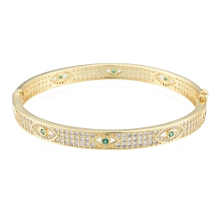 Зеленый Браслет на петлях с кубическим цирконием и конским глазом, настоящие позолоченные украшения из латуни для женщин, зелёные, внутренний диаметр: 18 дюйм (2-1/8x2-3/8 см)