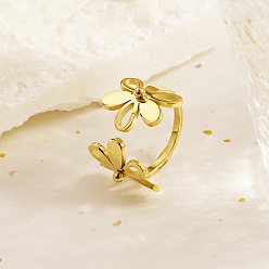 Цветок Регулируемые 304 манжеты из нержавеющей стали для женщин, реальный 18 k позолоченный, цветок, 16 мм, размер США 6 (16.5 мм)