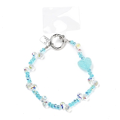 Средний Бирюзовый Ремешки для мобильных устройств из стеклянных и железных бусин, с нашивкой для шнурка для мобильного телефона, сердце, средне бирюзовый, 20 см