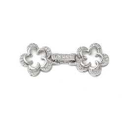 Платина Латунное микропейв, прозрачный кубический цирконий, складные застежки, стойки покрытие, долговечный, цветок, платина, 14x37.5x4.5 мм