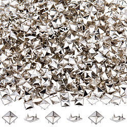 Платина 500шт. латунные шпильки и заклепки, для поделки из кожи, квадратный, платина, 10x10x3~5 мм