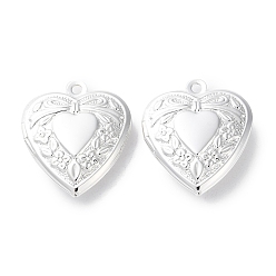 Серебро Стойки обшивки латунь медальона подвески, долговечный, без свинца и без кадмия, сердце, серебряные, 22.5x19.5x5.5 мм, отверстие : 1.6 мм, внутренний диаметр: 11x13.5 мм